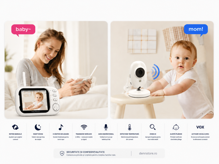 Camera de supraveghere Baby Monitor LCD 3.5 inch cu Night Vision & Funcții Multiple Denn Store [4]