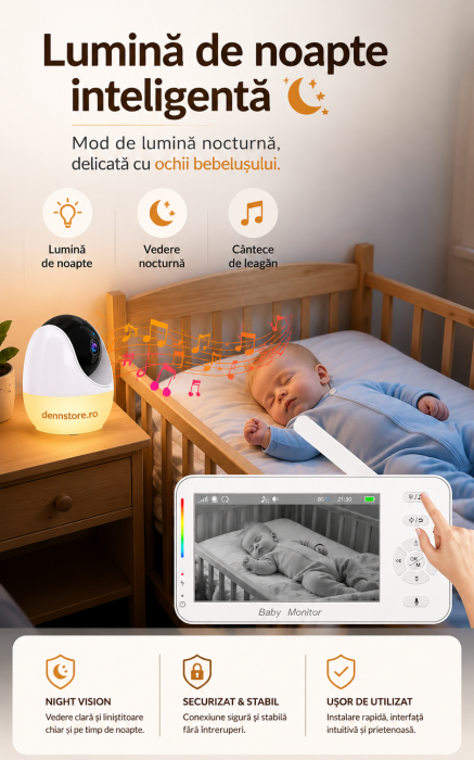 Camera de supraveghere bebelusi 2 in 1 Baby Monitor 2in1 Wifi 4,3 inch Night Vision cu lampa de veghe incorporata [5]