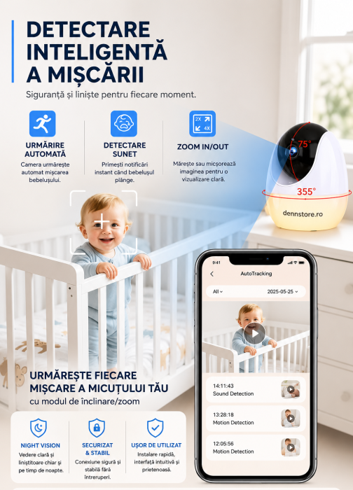 Camera de supraveghere bebelusi 2 in 1 Baby Monitor 2in1 Wifi 4,3 inch Night Vision cu lampa de veghe incorporata [6]
