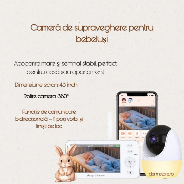 Camera de supraveghere bebelusi 2 in 1 Baby Monitor 2in1 Wifi 4,3 inch Night Vision cu lampa de veghe incorporata [7]