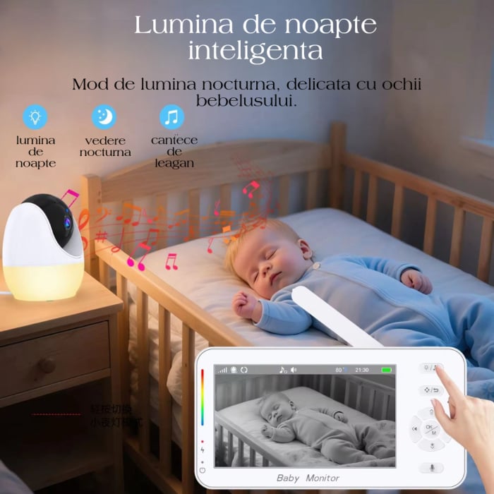 Camera de supraveghere bebelusi 2 in 1 Baby Monitor 2in1 Wifi 4,3 inch Night Vision cu lampa de veghe incorporata [3]