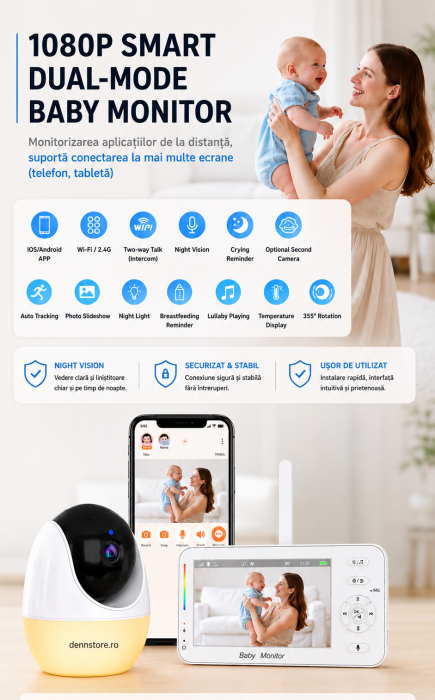 Camera de supraveghere bebelusi 2 in 1 Baby Monitor 2in1 Wifi 4,3 inch Night Vision cu lampa de veghe incorporata [3]