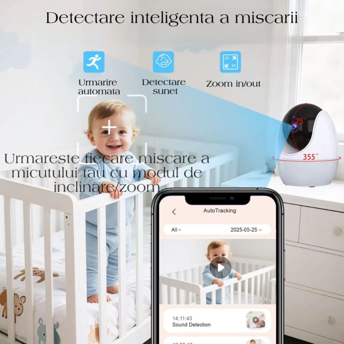 Camera de supraveghere bebelusi 2 in 1 Baby Monitor 2in1 Wifi 4,3 inch Night Vision cu lampa de veghe incorporata [5]