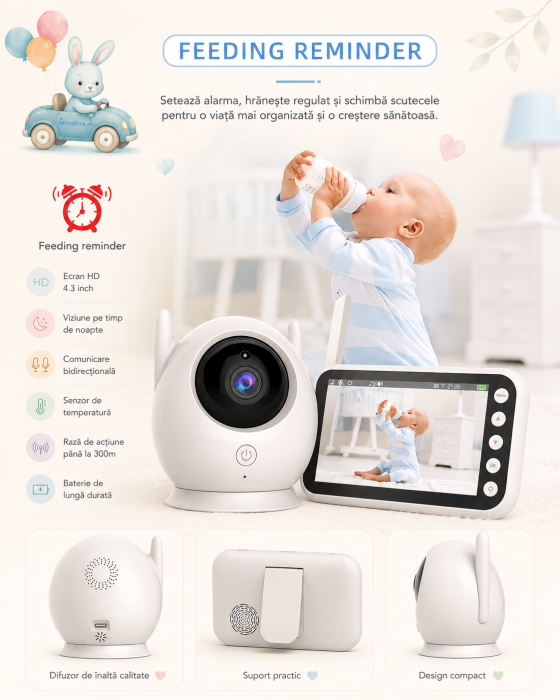 Camera de supraveghere Bebelusi - baby Monitor 4,3 inch HD 2,4G wifi Night Vision [4]