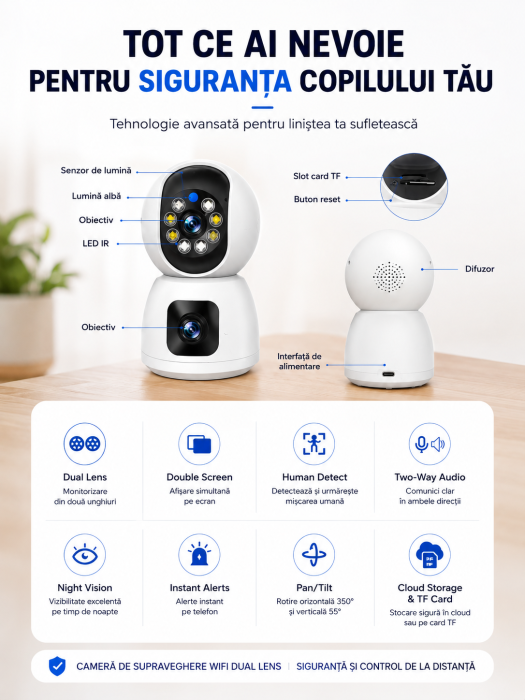 Cameră de Supraveghere WiFi Dual Lens – Siguranță și Control de la Distanță [6]