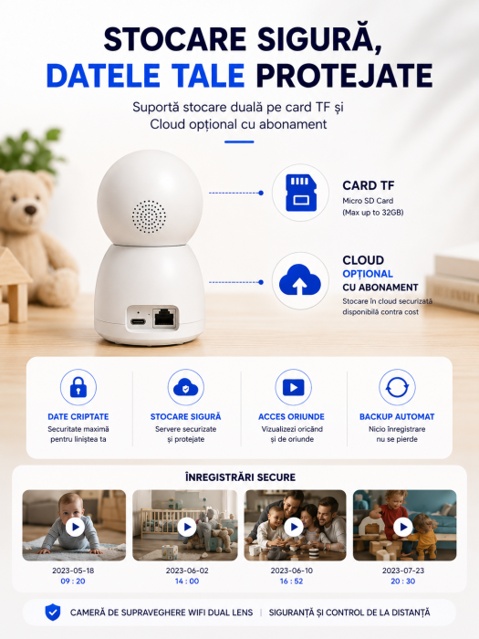 Cameră de Supraveghere WiFi Dual Lens – Siguranță și Control de la Distanță [7]