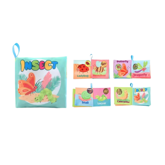 Carte senzoriala din material textil pentru bebelusi,  educationala, cu insecte,  din material sigur non-toxic [2]