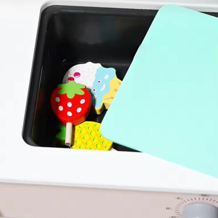 Căruț, tonetă de înghețată din lemn 2 în 1 cu tabla de scris si accesorii - centru de joacă, vânzare, roti de impins 75.5x25.8x101 cm 3+ ani [5]