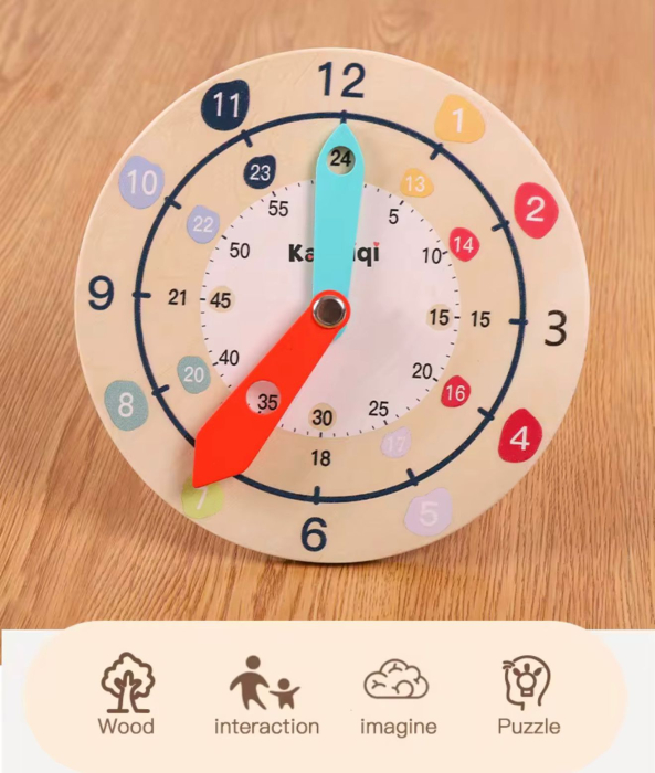 Ceas educațional din lemn pentru copii — Joc interactiv pentru învățarea orei 3 ani+ [2]