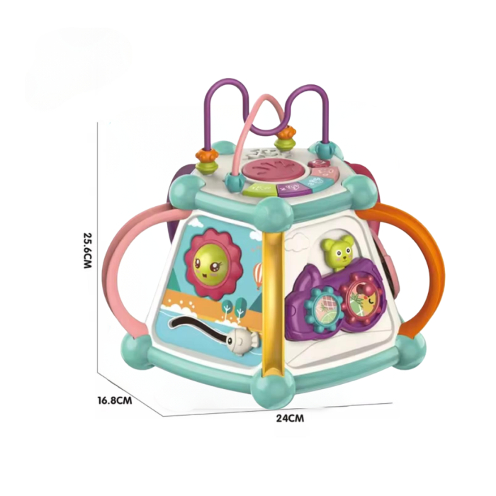 Centru educațional interactiv 7-în-1 pentru bebeluși – Magic Activity Box,  sunete, roți , mărgele și activități Montessori 6 luni+ [2]