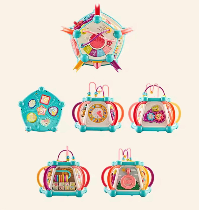 Centru educațional interactiv 7-în-1 pentru bebeluși – Magic Activity Box,  sunete, roți , mărgele și activități Montessori 6 luni+ [3]