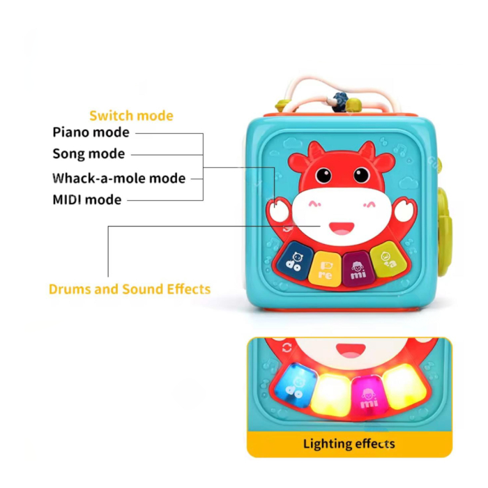 Cub educațional interactiv 6-în-1 pentru copii – lumini, sunete, pian Do-Re-Mi, volan, ceas, forme geometrice și roți 6 luni+ [5]