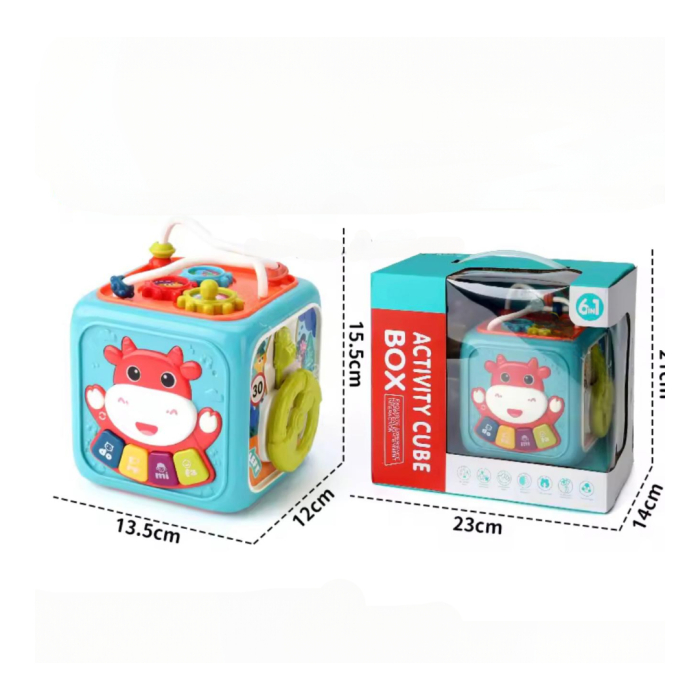 Cub educațional interactiv 6-în-1 pentru copii – lumini, sunete, pian Do-Re-Mi, volan, ceas, forme geometrice și roți 6 luni+ [4]