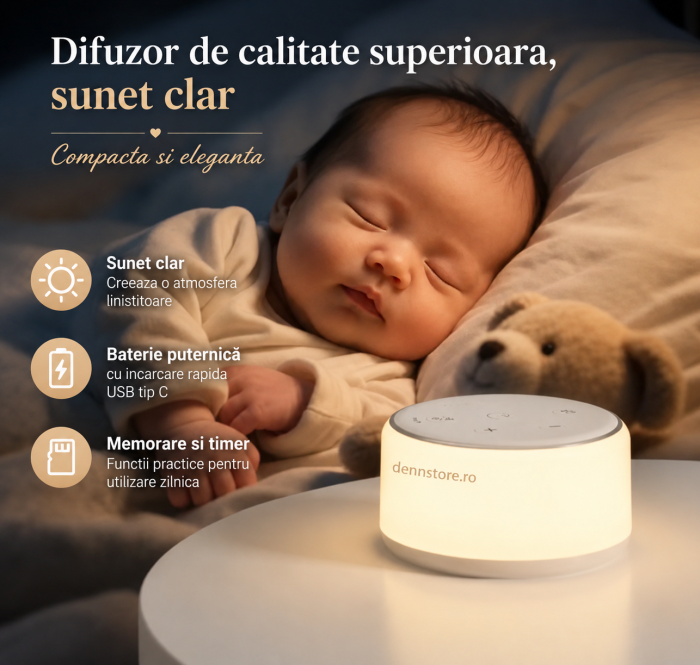 Dispozitiv Sunete Albe, 34 sunete Linistitoare, 9 culori ajustabile, Lumina Veghe, Functie Timer Si Memorare, Incarcator USB-C, pentru copii si adulti, 2000mAH Lampa de veghe [5]
