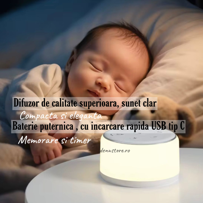 Dispozitiv Sunete Albe, 34 sunete Linistitoare, 9 culori ajustabile, Lumina Veghe, Functie Timer Si Memorare, Incarcator USB-C, pentru copii si adulti, 2000mAH Lampa de veghe [3]