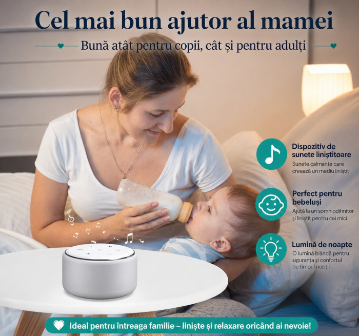 Dispozitiv Sunete Albe, 34 sunete Linistitoare, 9 culori ajustabile, Lumina Veghe, Functie Timer Si Memorare, Incarcator USB-C, pentru copii si adulti, 2000mAH Lampa de veghe [4]