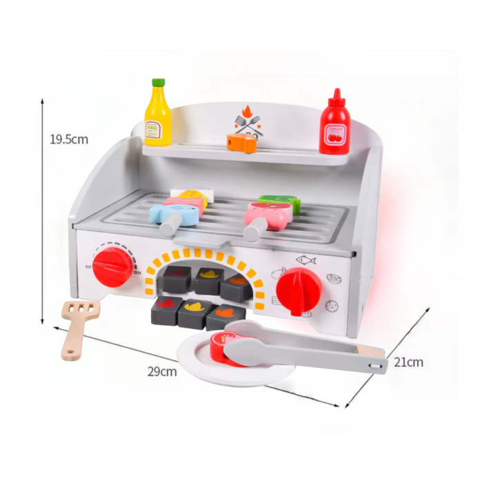 Grătar, BBQ de jucărie din lemn pentru copii, set role-play, accesorii incluse: spatulă, clește, cărbuni, sosuri, frigărui 3+ ani [5]