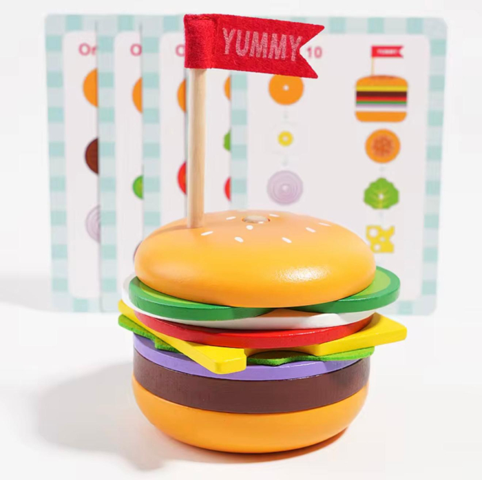 Joc educativ Montessori din lemn – Construiește Burgerul | Sortare, memorie și creativitate [1]