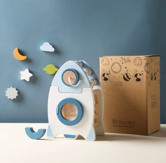 Jucărie din lemn Racheta multifuncțională – sortare forme, numaratoare, activități senzoriale, piese colorate 12+ luni [3]