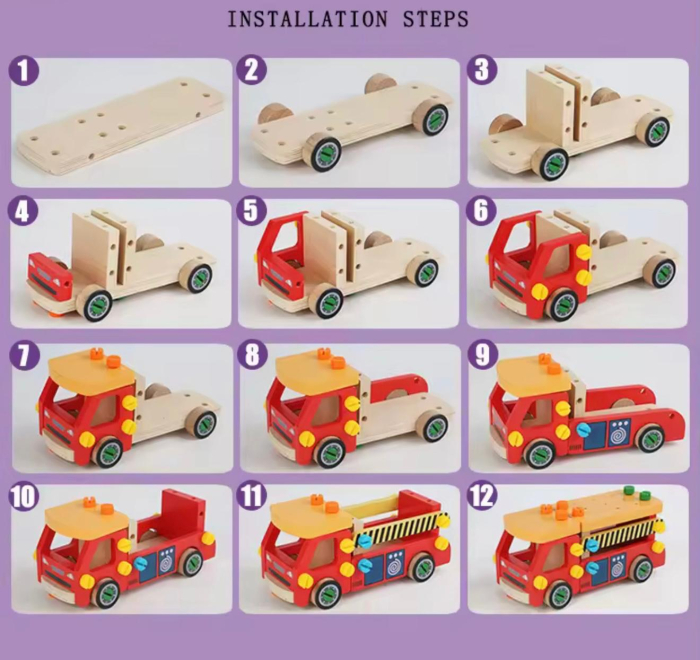 Jucărie educativă Montessori – Camion din lemn cu șuruburi și unelte pentru copii 2 ani + [4]