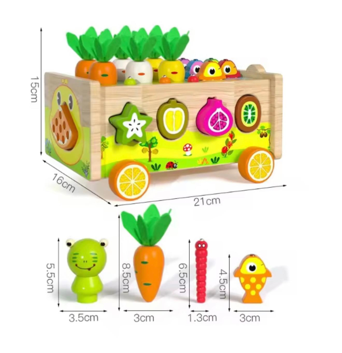 Jucărie educativă Montessori  din lemn 3-în-1 – Pescuit magnetic, sortare legume, recoltat [2]