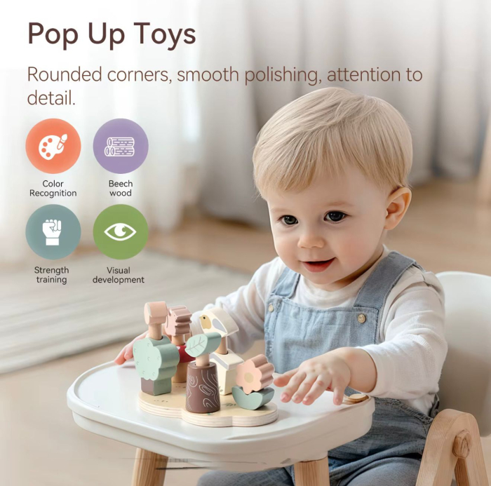 Jucărie Montessori din lemn – Pop Up Toys, cu figurine colorate 12 luni+ [3]