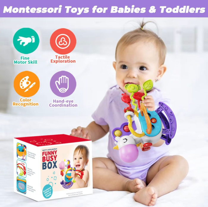 Jucărie Montessori Senzorială 6-în-1 Unicorn | Dezvoltare Motorie, Tactilă și Cognitive | 6+ luni [3]