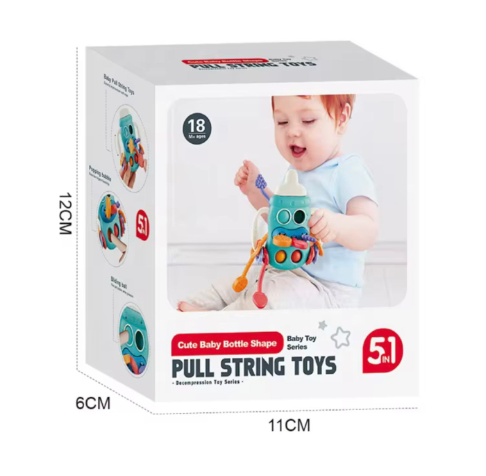 Jucărie Senzorială 5-în-1 în Formă de Biberon | Pull String, Pop-it, Bile Glisante, Dentiție | 18+ luni [2]