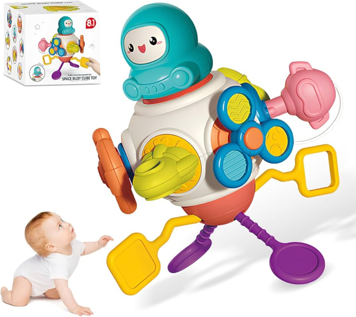 Jucărie Senzorială 8-în-1 pentru Bebeluși | Busy Toy Montessori, Activități Motorii, Rotire | 0+ luni [4]