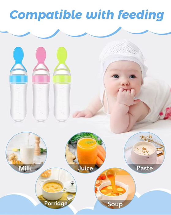 Lingură de silicon cu sticla/rezervor pentru  hrănire bebeluși [2]