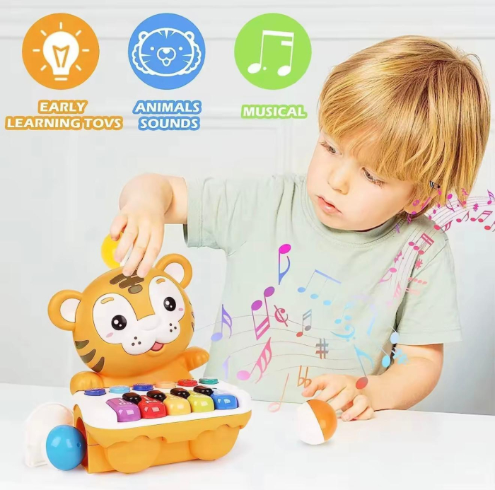 Pian muzical pentru copii în formă de tigru – Lumini, sunete, pian, bile interactive, jucărie educativă 6+ luni [4]