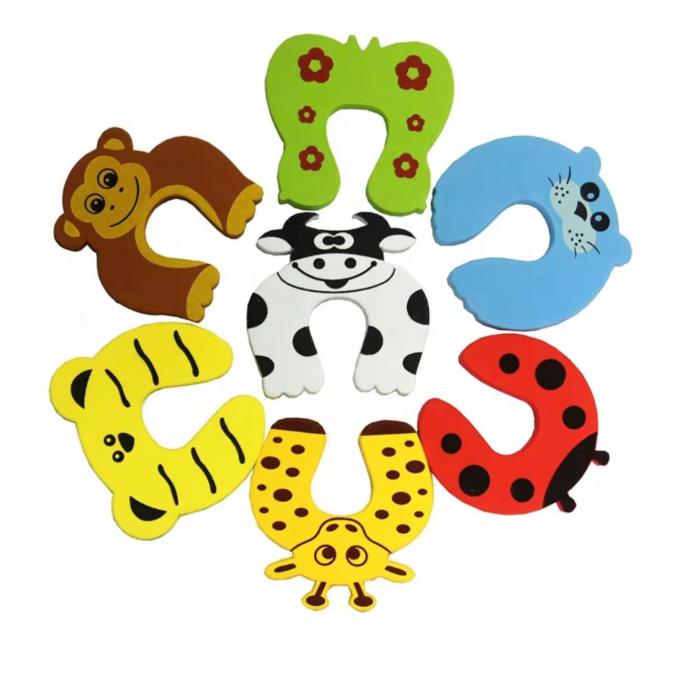 Protectii pentru usa copii, Set 5 bucati, Opritor usa din spuma, Modele animale, Anti-trantire usa, Protectie degete copii, Multicolor [1]