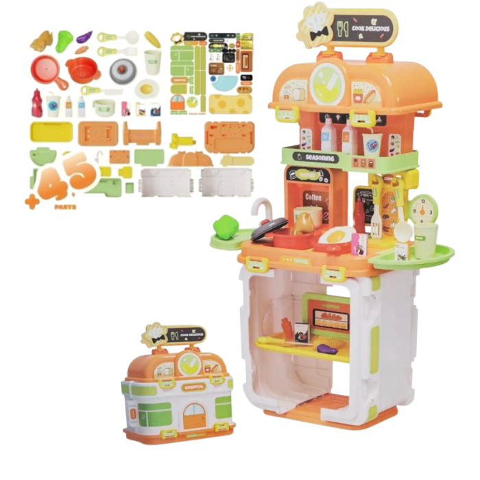 Set Bucătărie 2 în 1 pentru copii, cutie portabilă, kitchen playset, 53 piese, 67.5 cm [1]