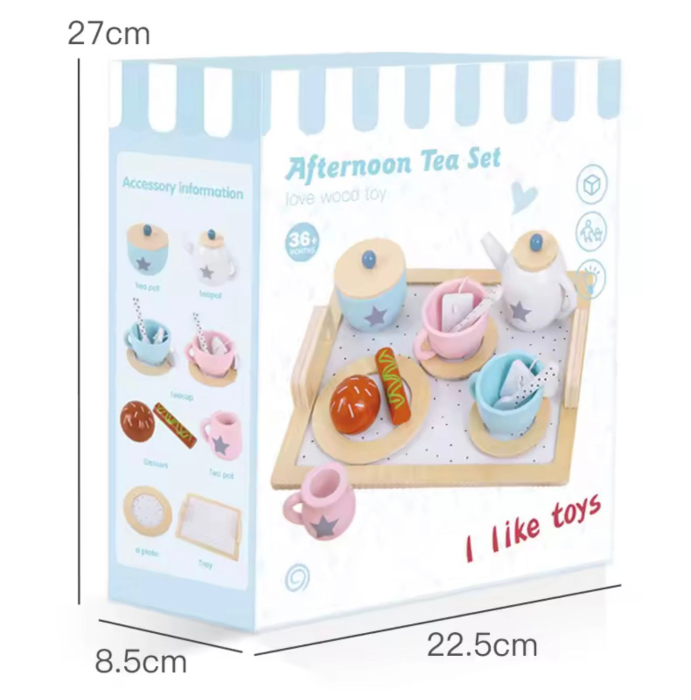Set ceai pentru copii din lemn, Afternoom tea set 13 piese— tavă, ceainic,  cești, farfurii și accesorii 36 luni + [5]