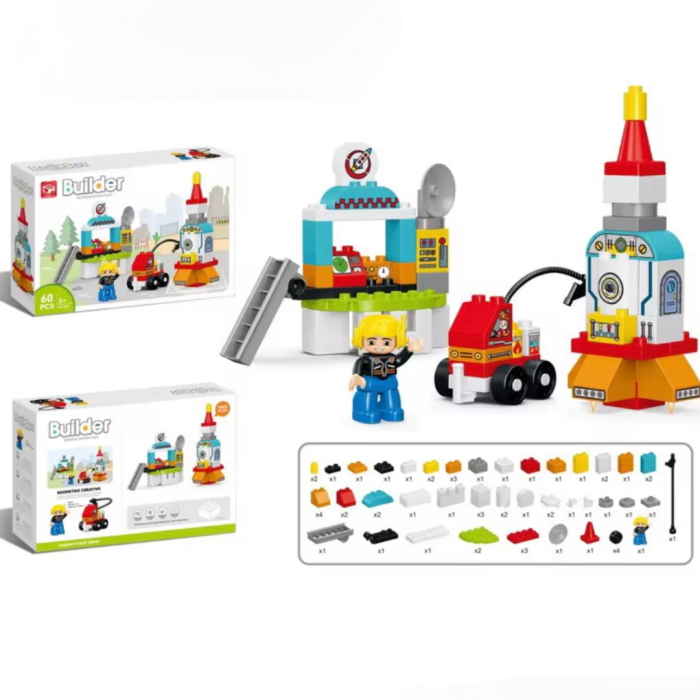 Set Construcție Copii – Rocket Launch Station, 60 piese, cu Rachetă, Vehicul, Figurina Astronaut și Stație Spațială, joc de construit [2]