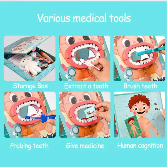 Set de joacă din lemn Doctor/Dentist pentru copii – cu accesorii educative și ursuleț de pluș [4]