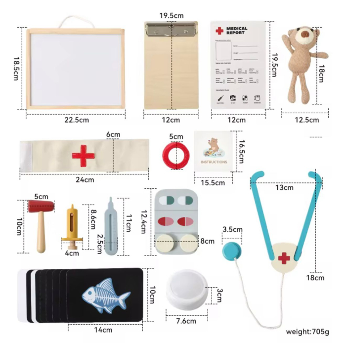 Set doctor, trusa medicala de jucarie din lemn pentru copii cu ursulet, set de joaca [4]
