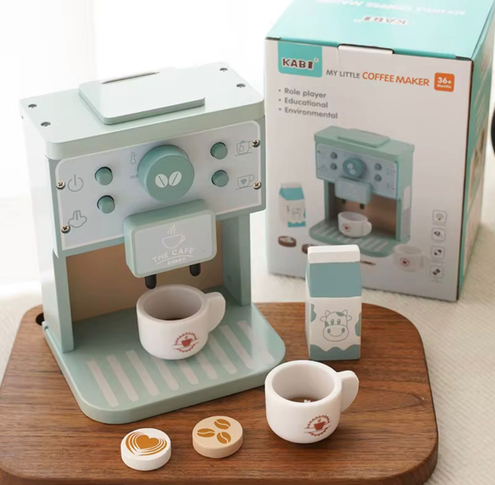 Set expressor de cafea jucarie din lemn– Set joc de rol pentru copii 36+ luni, , accesorii cafea (2 căni, lapte, discuri latte art), design Montessori, vopsea netoxică, cadou educativ [4]