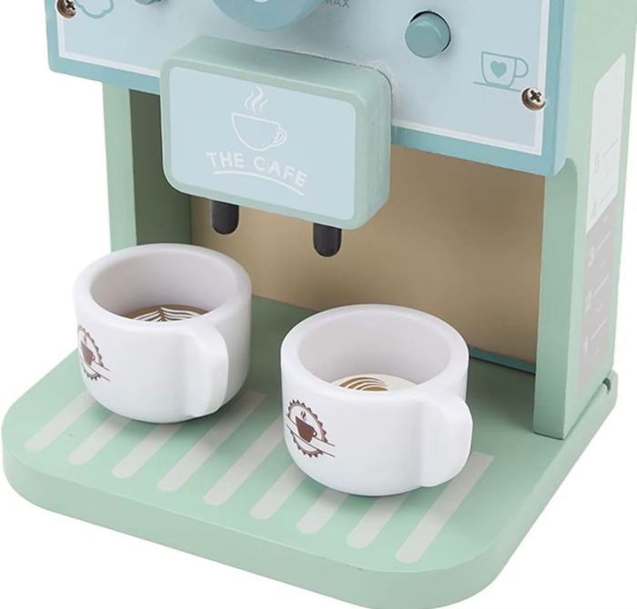 Set expressor de cafea jucarie din lemn– Set joc de rol pentru copii 36+ luni, , accesorii cafea (2 căni, lapte, discuri latte art), design Montessori, vopsea netoxică, cadou educativ [2]