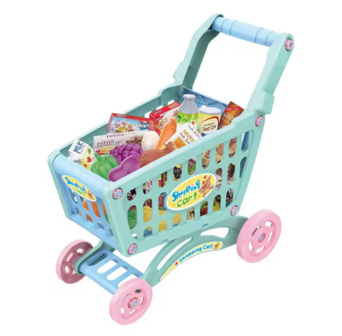 Set Supermarket, Cărucior de cumpărături pentru copii, set 43 piese, design realist 3 ani+ accesorii alimentare incluse, 48×42×24 cm [1]