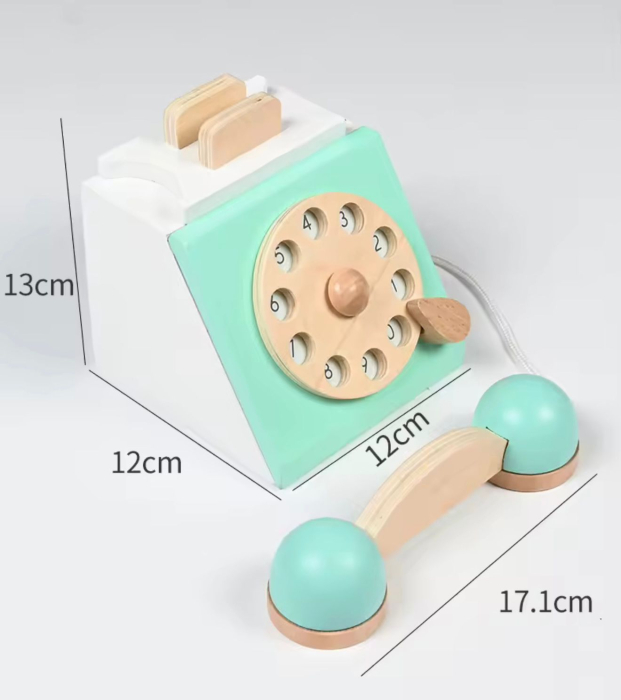 Telefon fix de jucărie din lemn jucarie tip Montessori, telefon retro educativ, rol play, dezvoltare motricitate, non-toxic 12 luni+ [3]