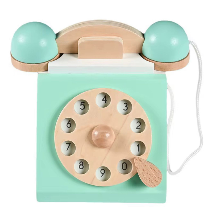 Telefon fix de jucărie din lemn jucarie tip Montessori, telefon retro educativ, rol play, dezvoltare motricitate, non-toxic 12 luni+ [4]