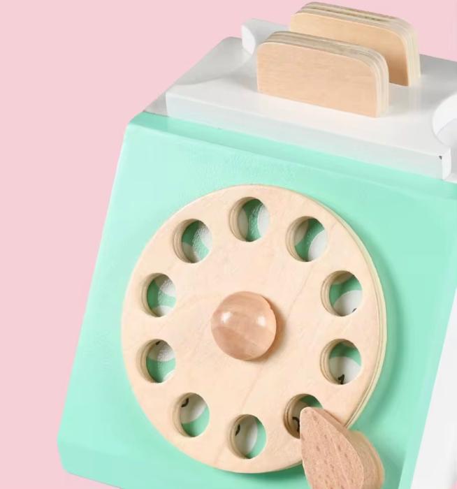 Telefon fix de jucărie din lemn jucarie tip Montessori, telefon retro educativ, rol play, dezvoltare motricitate, non-toxic 12 luni+ [2]