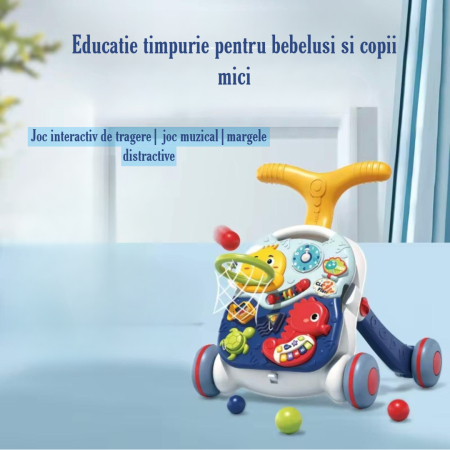 Antemergator si masuta de activitati pentru bebelusi, functie 2in 1, cu panou de activități si joaca, coș de baschet, panou pentru invatarea numerelor, formelor, lumini, sunete [1]