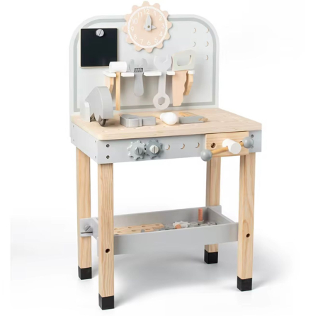 Atelier scule, jucărie din lemn 77 cm — atelier Montessori pentru copii cu accesorii, şurubelniţă, ciocan, menghina, suport scule și spațiu depozitare, dezvoltare motrică 3+ ani