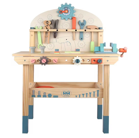 Produse - Atelier, Set de lucru din lemn cu unelte – set educativ copii, banc de lucru 59.5x29.7x79.5 cm, accesorii multiple, set unelte 79.5 cm 3+ ani