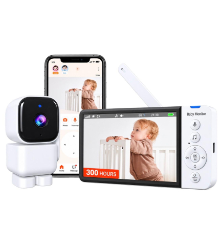 Baby Monitor, Camera de supraveghere bebelusi Denn Store WiFi/no wifi Dual View Control Night Vision, Aplicatie Telefon, 5” IPS Full HD 1080P, PTZ 355°/60°, VOX, interfon 2 căi, senzor temperatură, 50