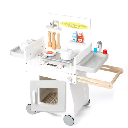 Produse - Bucătărie din lemn pentru copii cu roți – Cărucior BBQ și Chiuvetă, Accesorii incluse, 77 x 31 x 72 cm