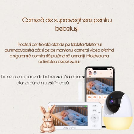 Camera de supraveghere bebelusi 2 in 1 Baby Monitor 2in1 Wifi 4,3 inch Night Vision cu lampa de veghe incorporata [7]