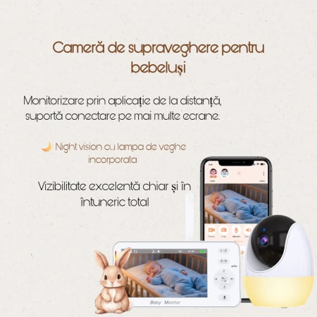 Camera de supraveghere bebelusi 2 in 1 Baby Monitor 2in1 Wifi 4,3 inch Night Vision cu lampa de veghe incorporata [5]